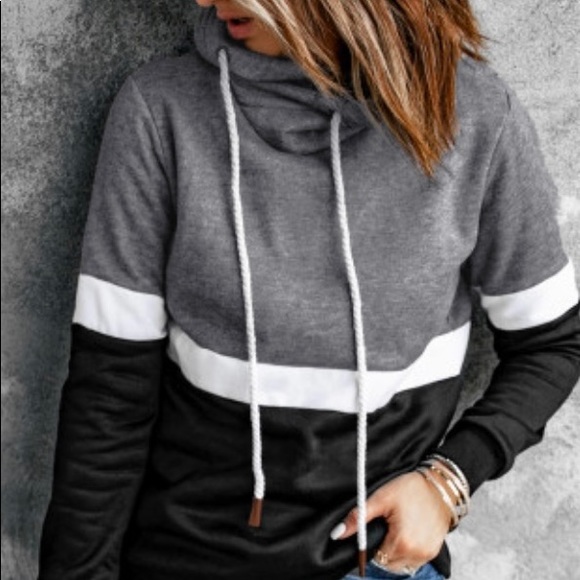 SALE COZY BLACK DRAWSTRING COWL NECK HOODIE - Picture 4 of 6